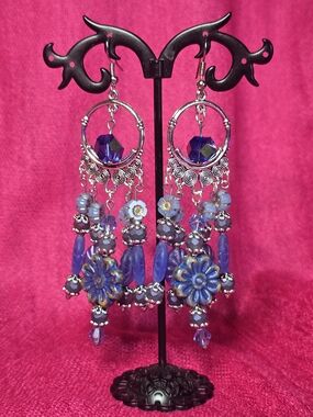 Sky Blue Crystal Floral Bead Dangle Earrings - Elegant Statement